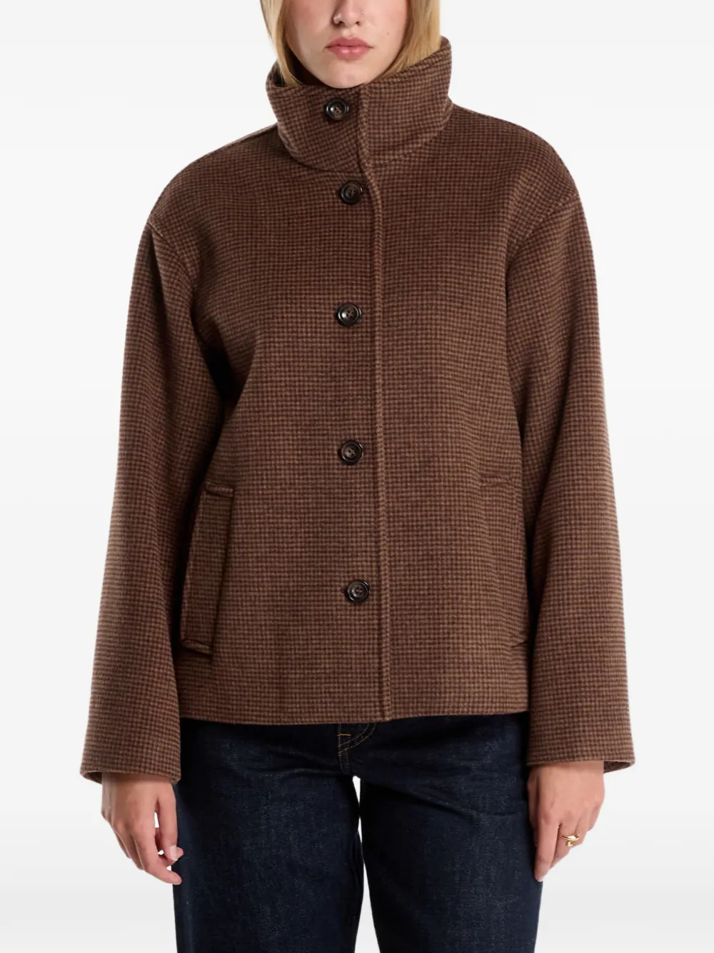 Gant houndstooth-pattern high-neck coat - Brown