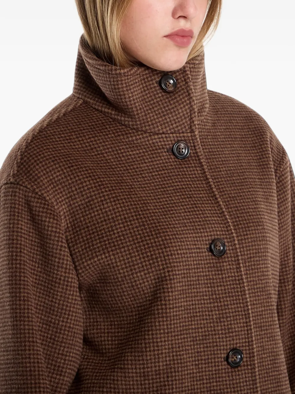 Gant houndstooth-pattern high-neck coat Bruin