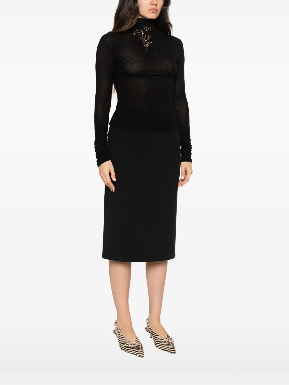 Ermanno Scervino lace-appliqué high-neck sweater Zwart