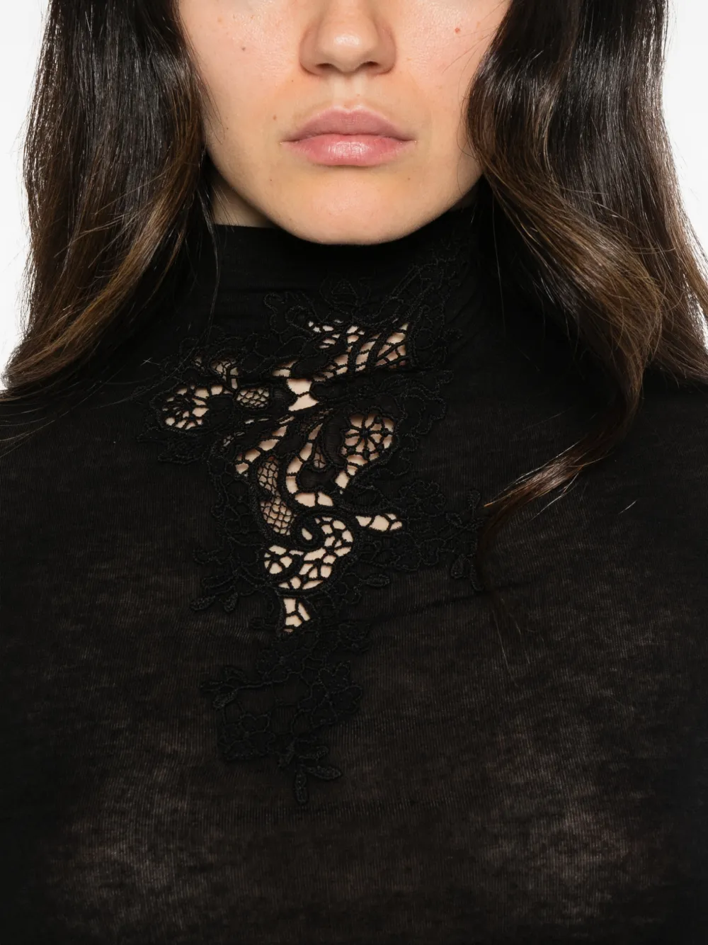 Ermanno Scervino lace-appliqué high-neck sweater Zwart