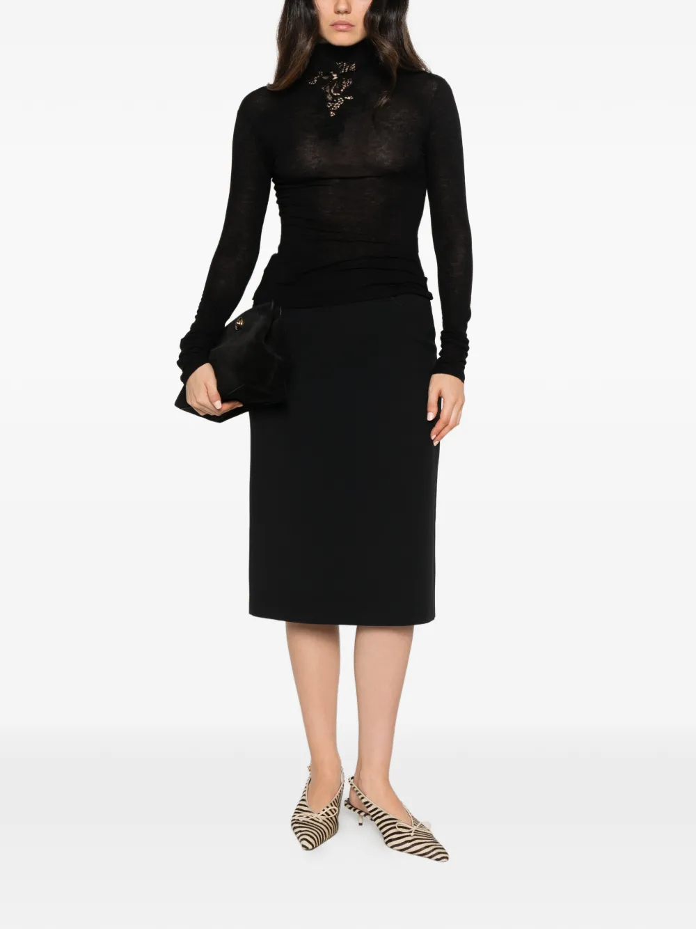 Ermanno Scervino lace-appliqué high-neck sweater Zwart