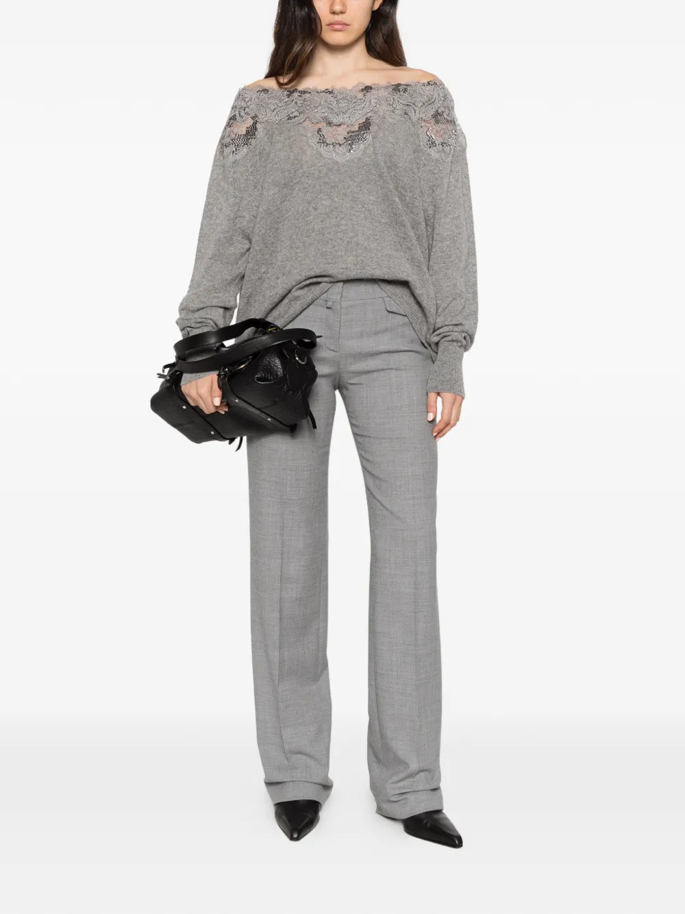 Ermanno Scervino lace-trimmed sequin-embellished sweater Grijs