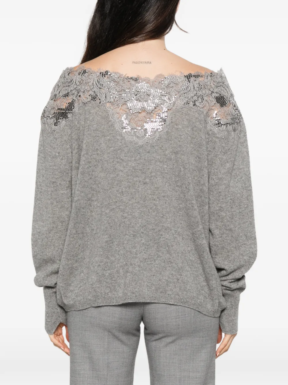 Ermanno Scervino lace-trimmed sequin-embellished sweater Grijs