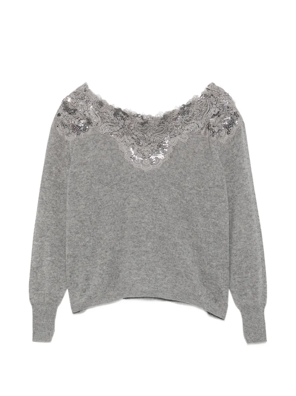 Ermanno Scervino lace-trimmed sequin-embellished sweater - Grau