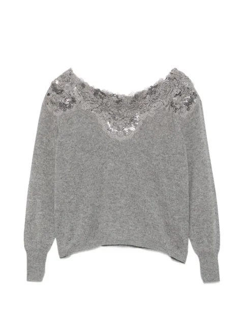 Ermanno Scervino lace-trimmed sequin-embellished sweater