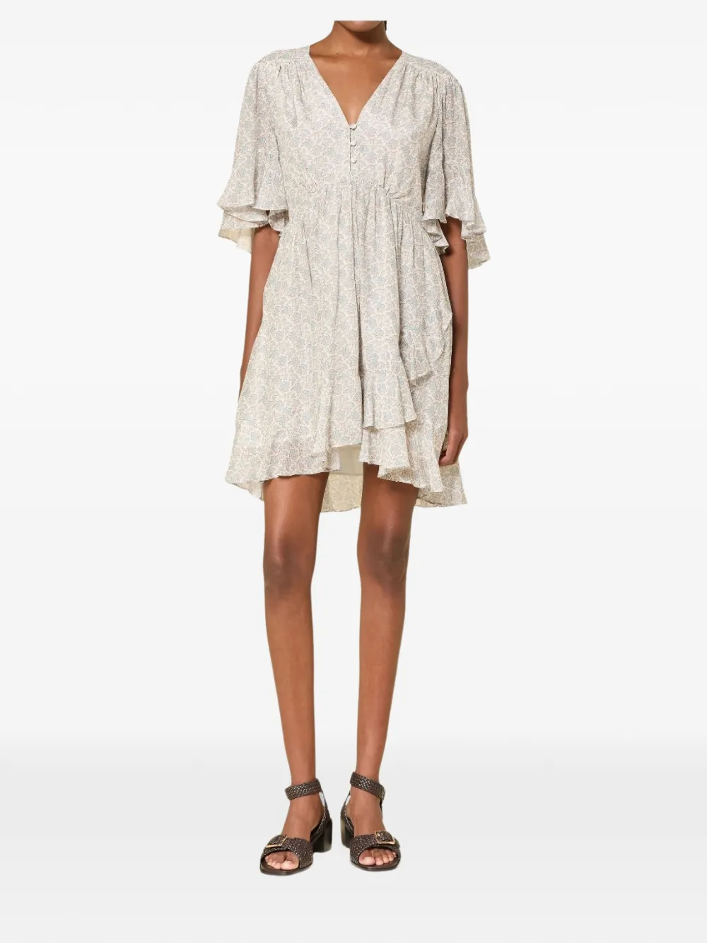 BOSS floral-print ruffled dress Wit