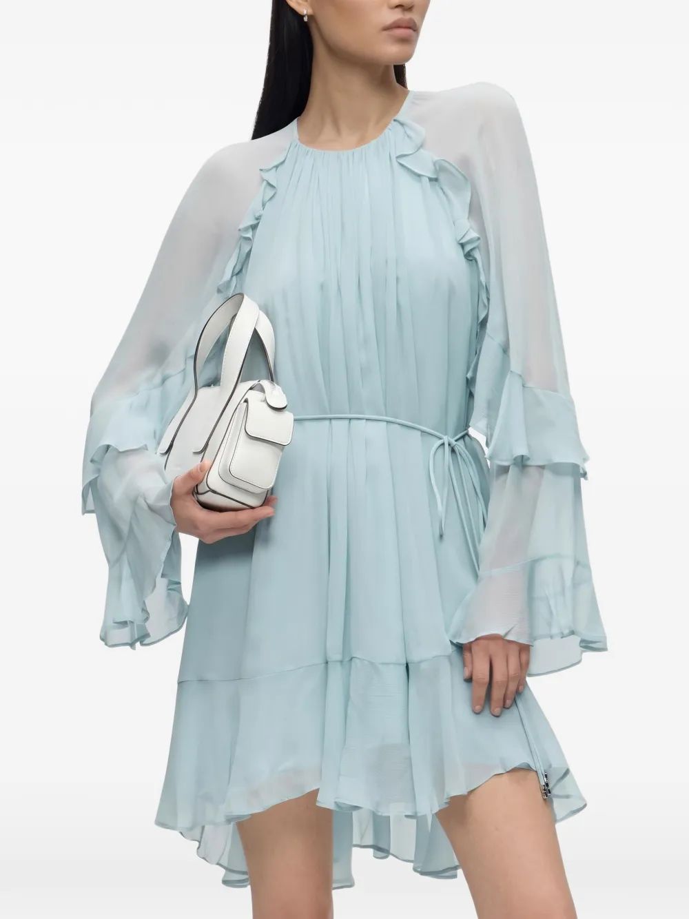 BOSS ruffled belted dress Blauw