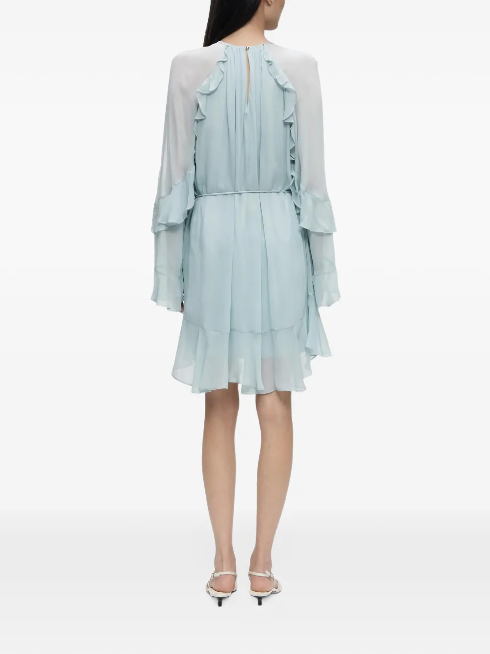 BOSS ruffled belted dress Blauw