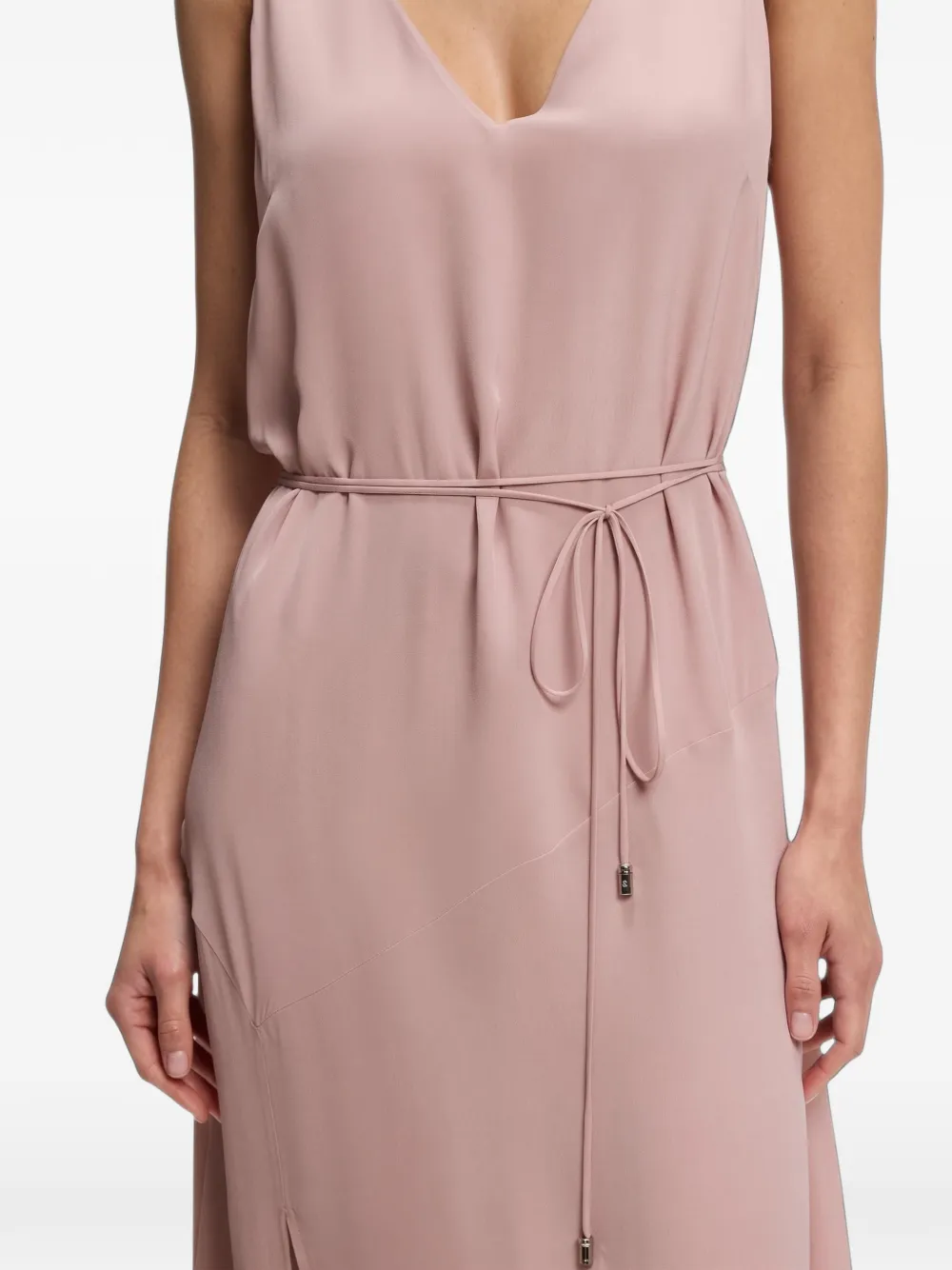 BOSS V-neck slip dress in crepe de chine Roze