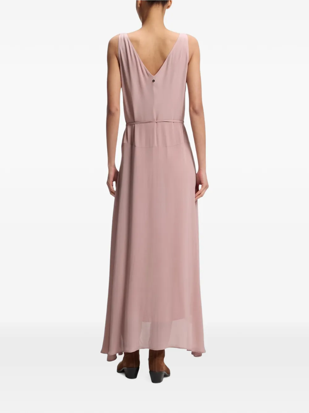 BOSS V-neck slip dress in crepe de chine Roze