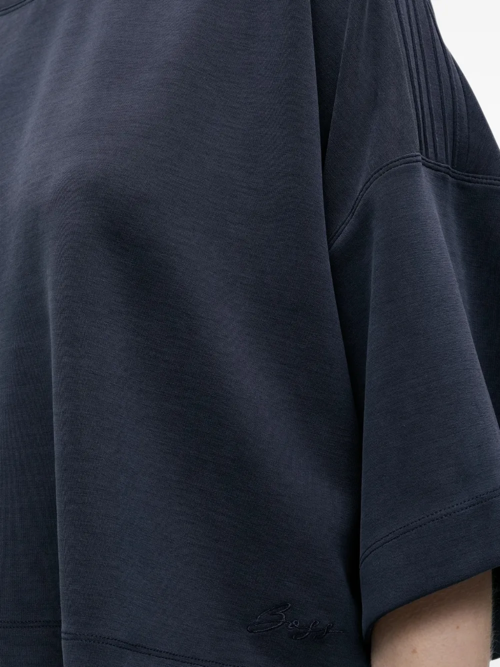 BOSS logo-embroidered cropped T-shirt Blauw