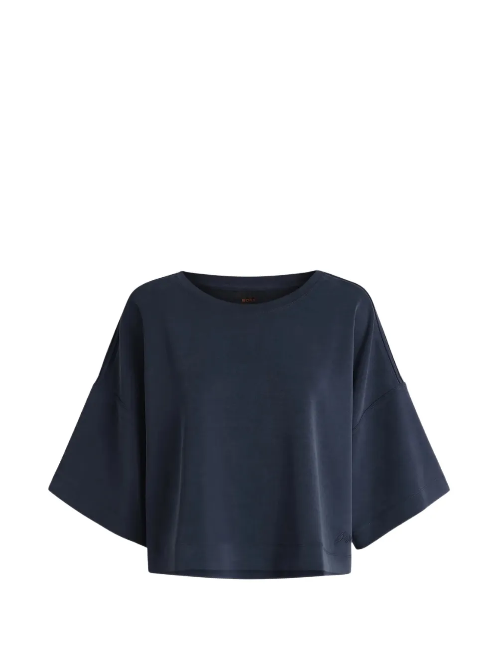 BOSS logo-embroidered cropped T-shirt - Blau