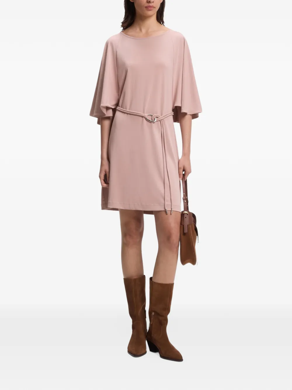 BOSS belted jersey dress with cape-style detail Roze