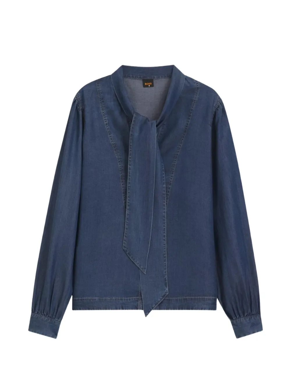 BOSS tie-neck long-sleeve blouse - Blau