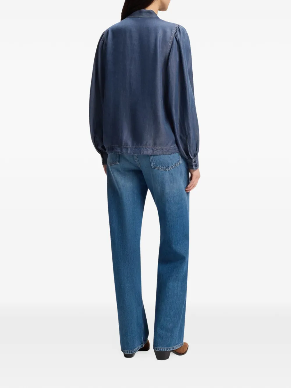 BOSS denim-look blouse with scarf detail Blauw