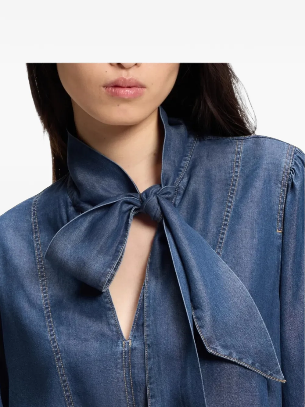 BOSS denim-look blouse with scarf detail Blauw