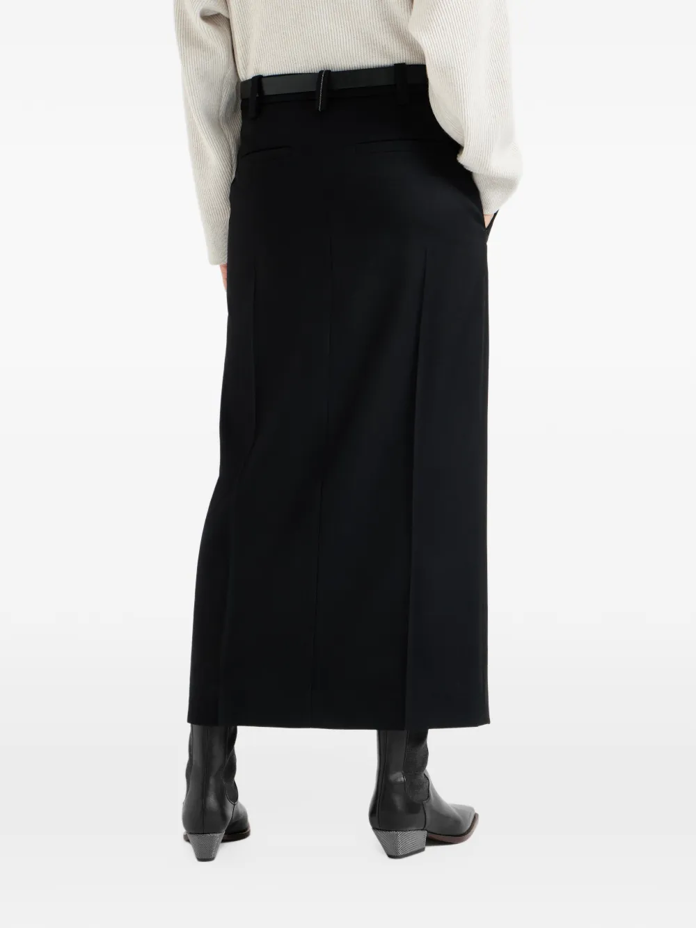 Brunello Cucinelli virgin wool gabardine sartorial column skirt with monili Zwart