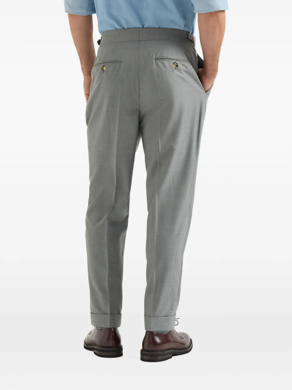 Brunello Cucinelli virgin-wool and silk lightweight hopsack trousers with double pleats and waist tabs Grijs
