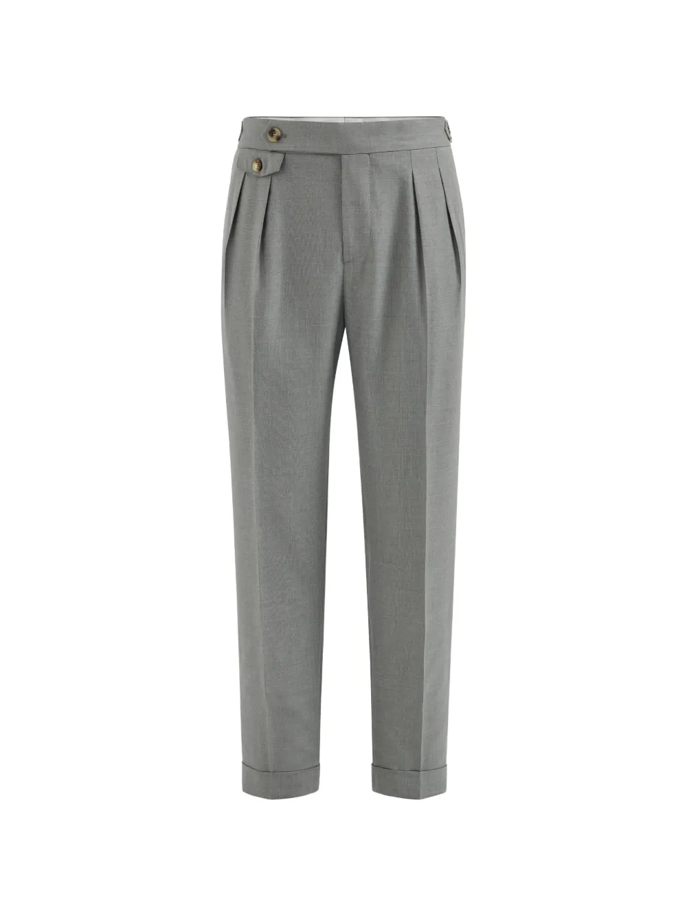 Brunello Cucinelli virgin-wool and silk lightweight hopsack trousers with double pleats and waist tabs Grijs