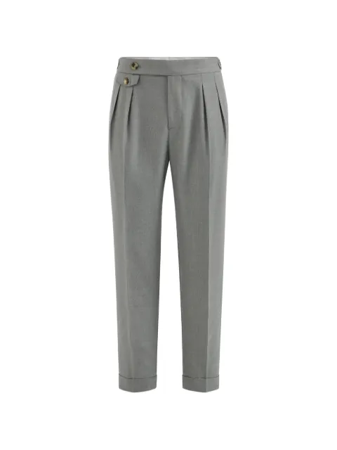 Brunello Cucinelli virgin-wool and silk lightweight hopsack trousers with double pleats and waist tabs