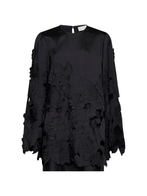 Costarellos floral-embroidered scalloped-hem mini dress