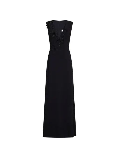Costarellos floral-appliqué bead-embroidered gown