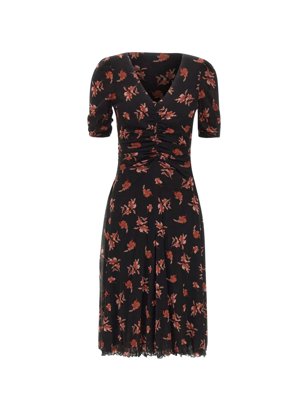 DVF Diane von Furstenberg floral-print ruched midi dress Zwart