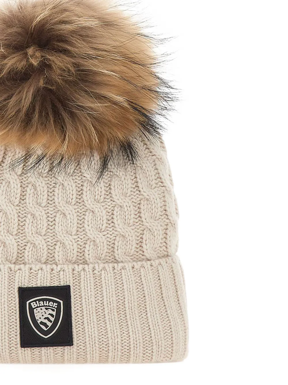 Blauer cable-knit pom-pom beanie hat Beige