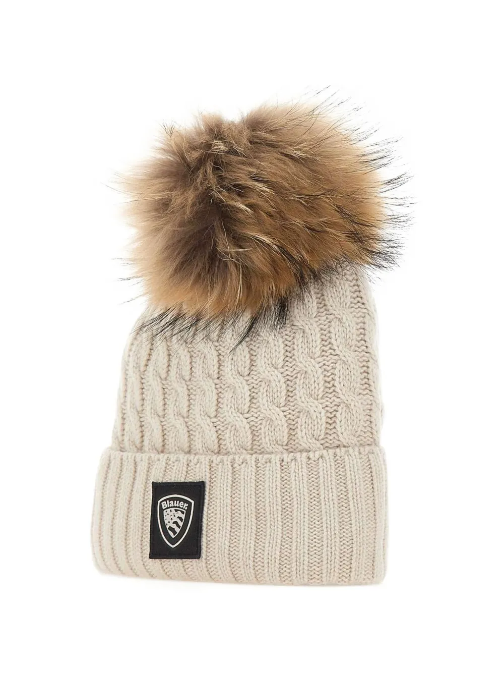 Blauer cable-knit pom-pom beanie hat Beige