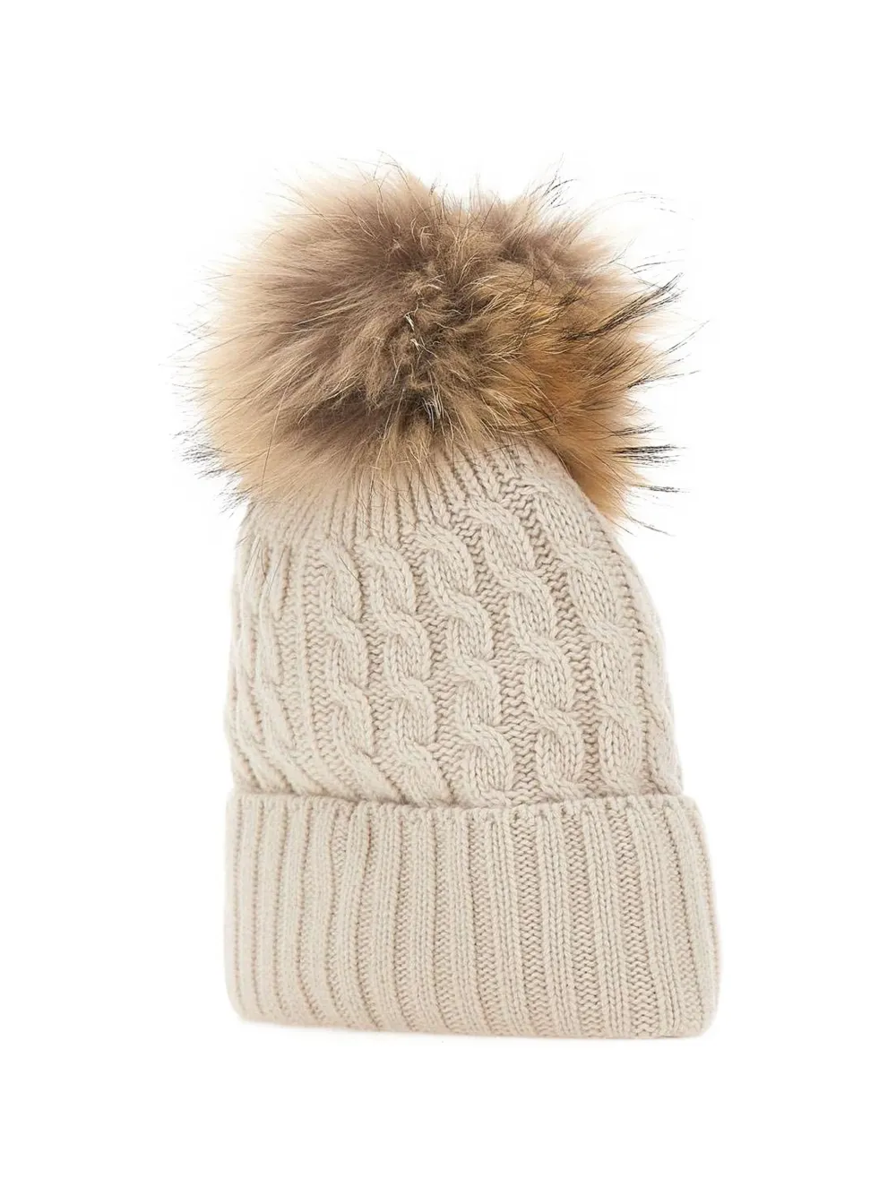 Blauer cable-knit pom-pom beanie hat Beige