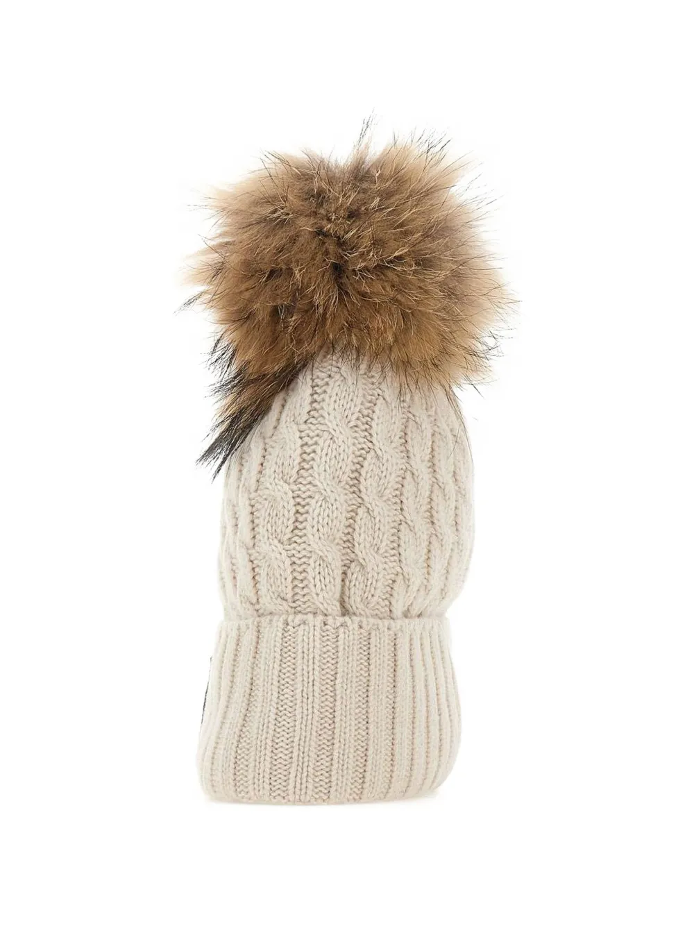 Blauer cable-knit pom-pom beanie hat Beige