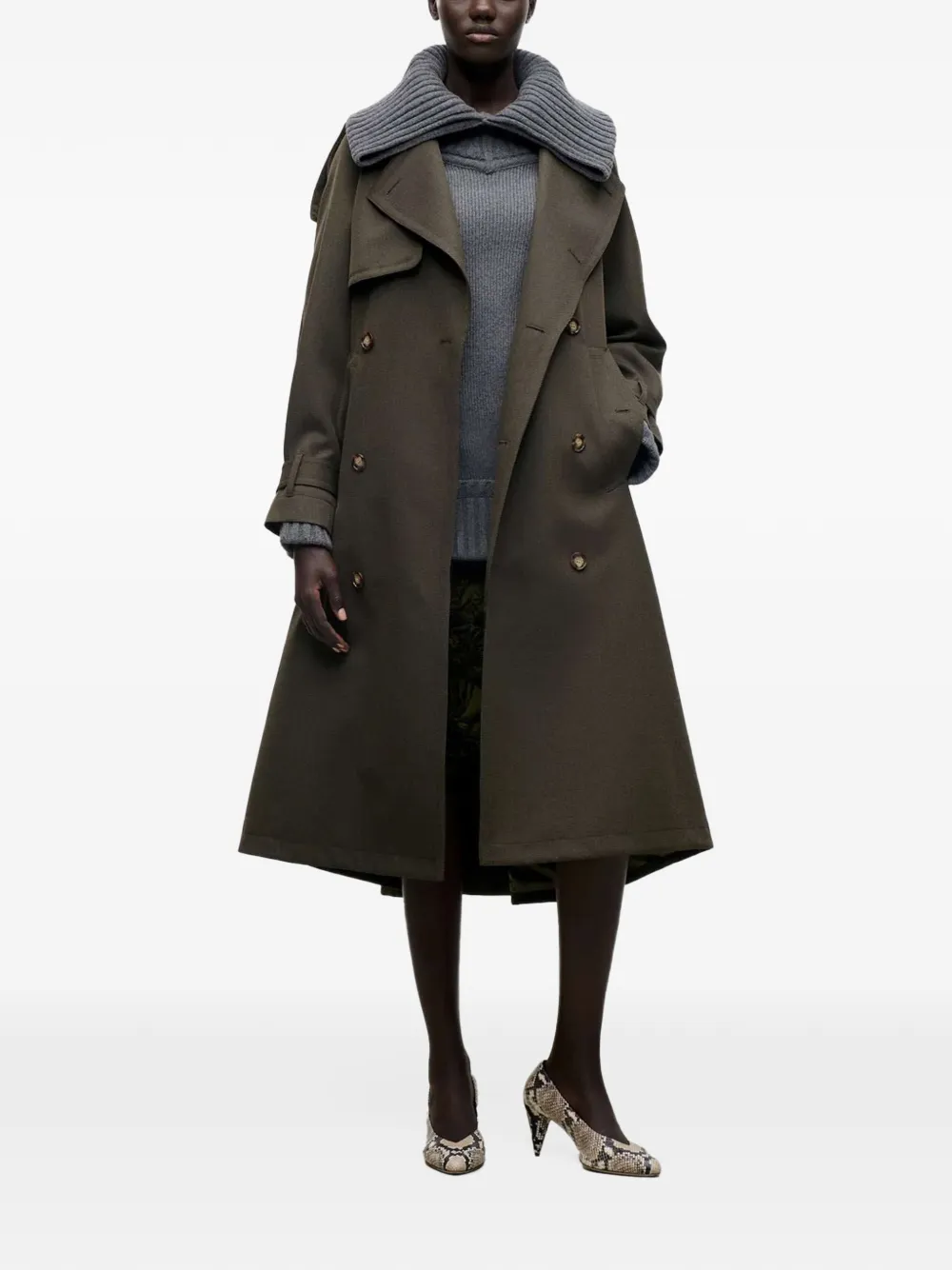 Victoria Beckham Esmee double-breasted virgin wool trench coat Groen