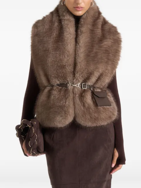Manière De Voir Greta in taupe belted fur wrap jacket with pouch
