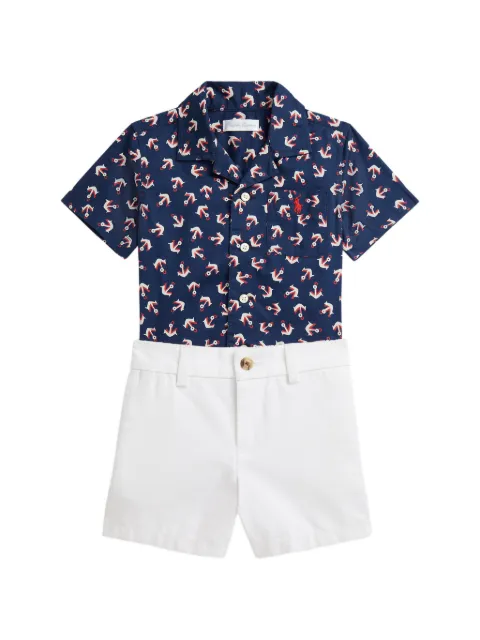 POLO RALPH LAUREN KIDS set de shorts y camisa con ancla estampada