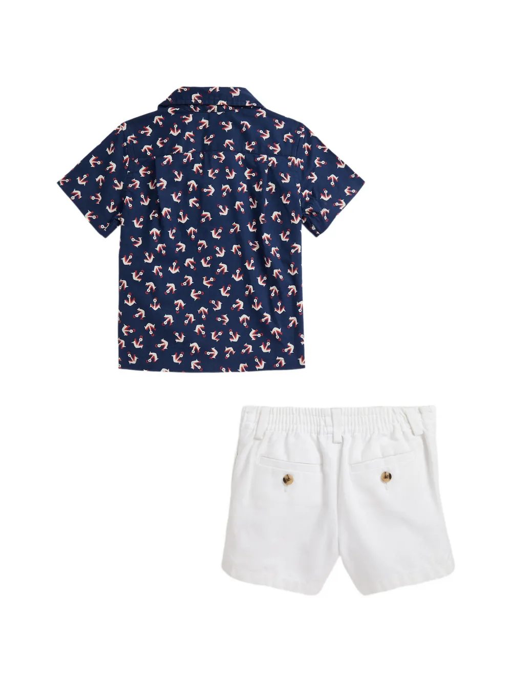 POLO RALPH LAUREN KIDS anchor-print shirt and shorts set Blauw