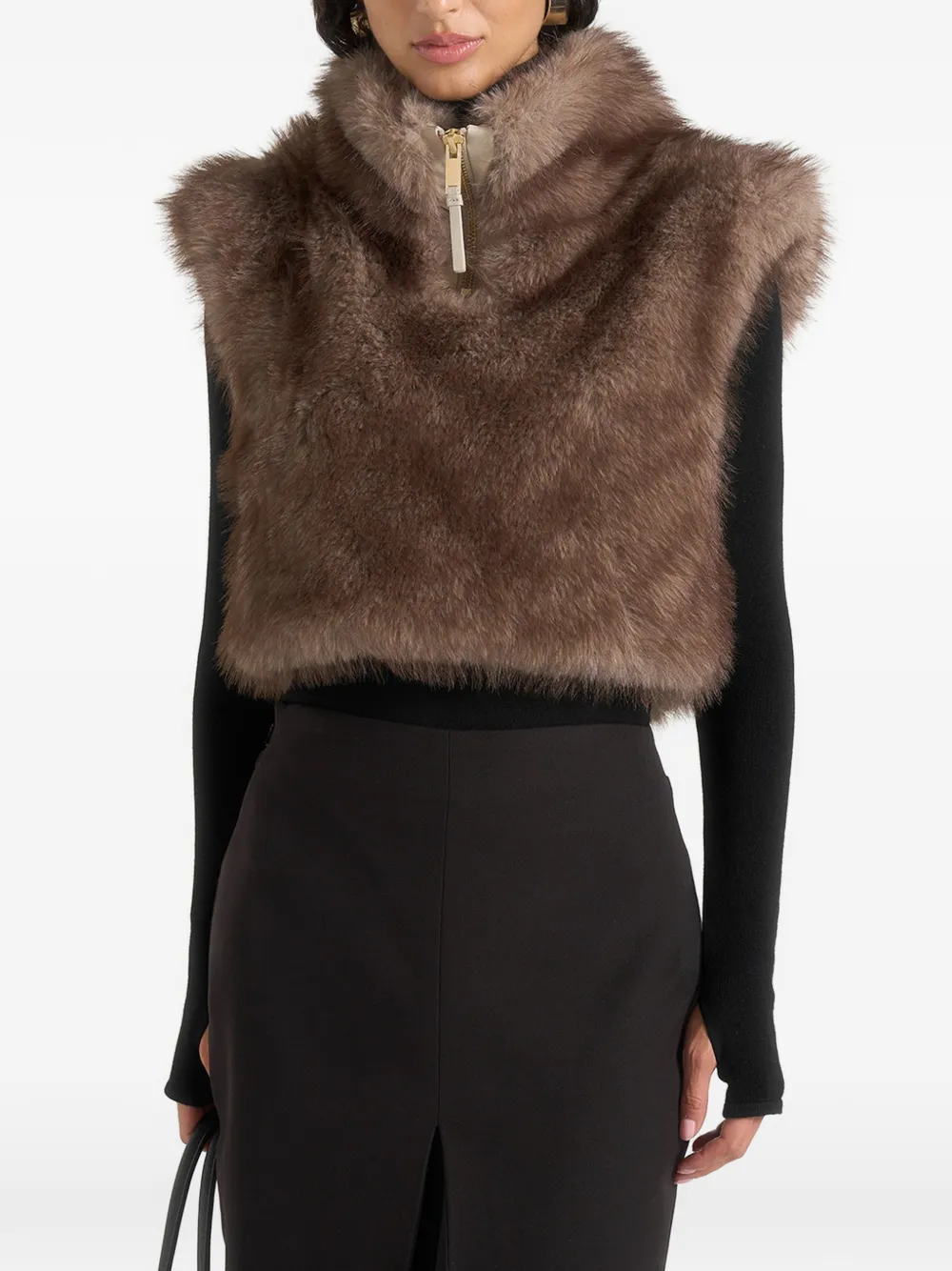 Manière De Voir Naylain taupe high-neck fur gilet - Braun