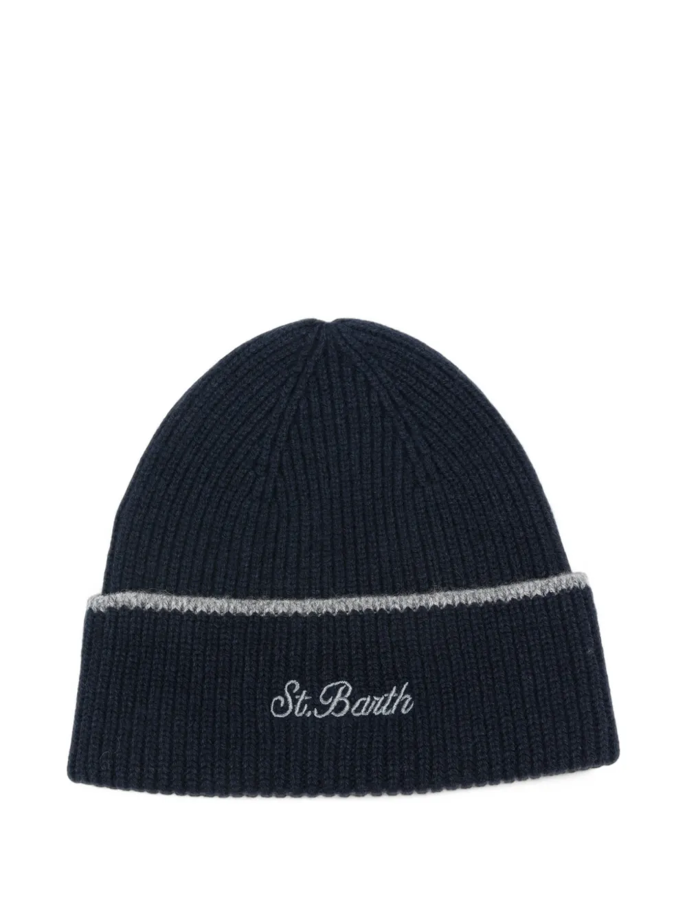 MC2 Saint Barth Kids logo-embroidered ribbed beanie hat Blauw