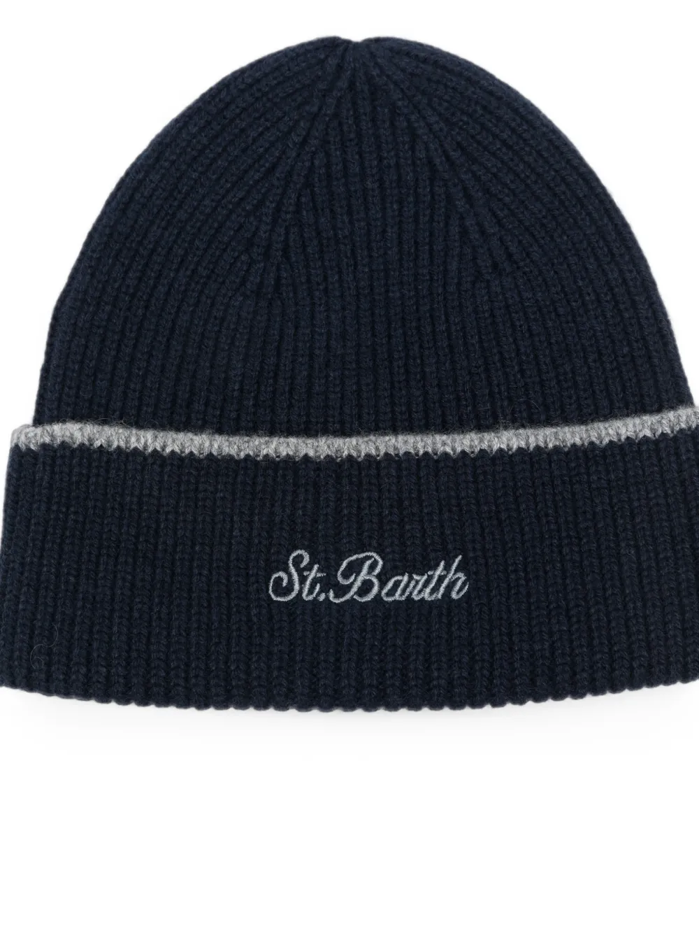 MC2 Saint Barth Kids logo-embroidered ribbed beanie hat Blauw