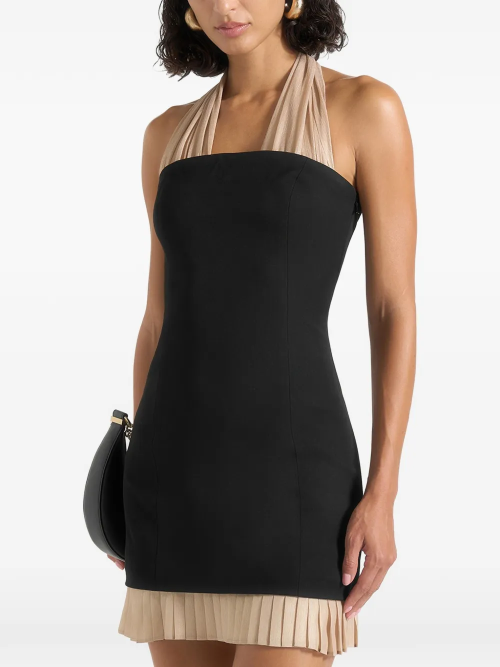 Manière De Voir Fiore in black / champagne halter mini dress with long sash - Nero