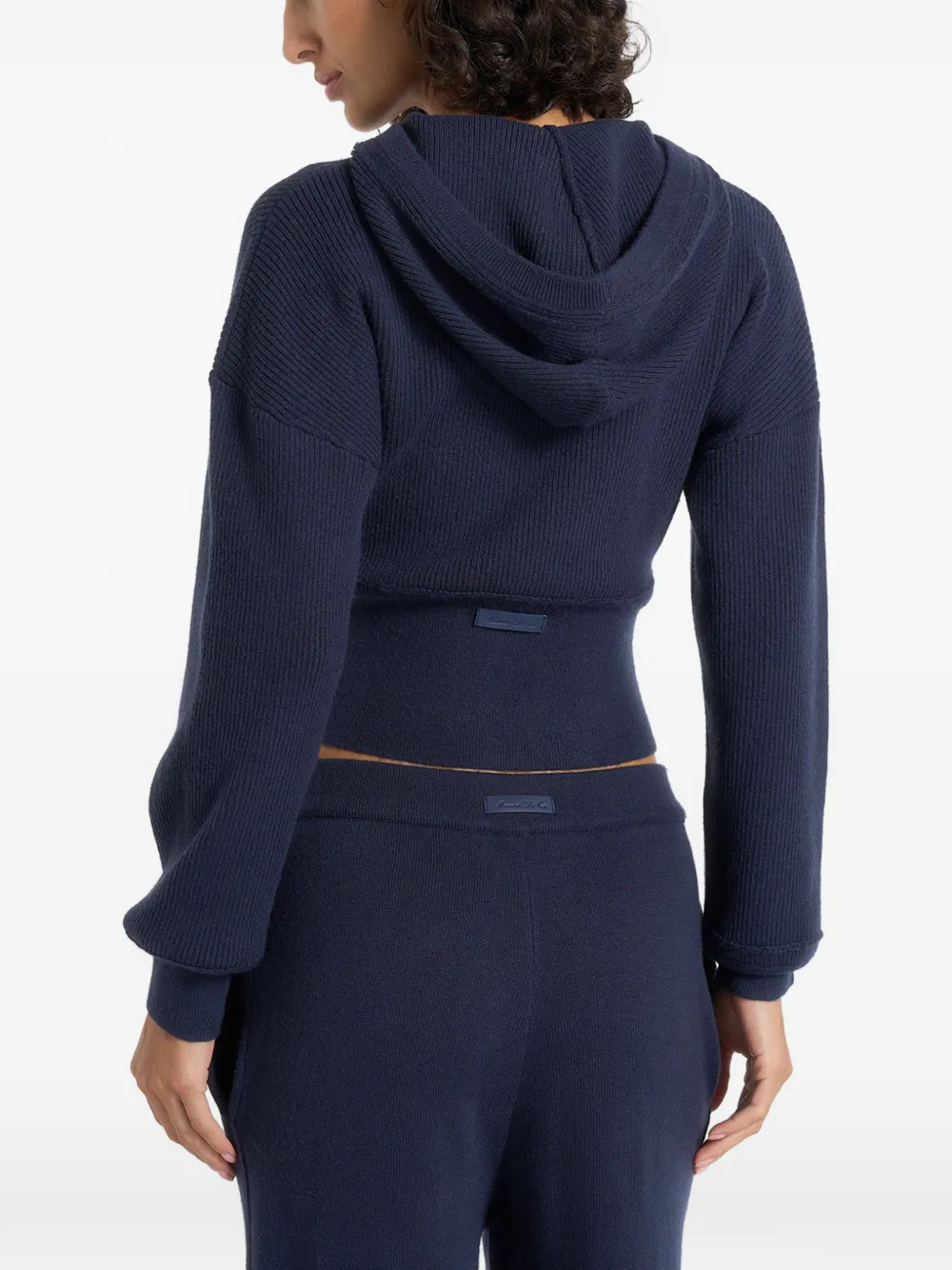 Manière De Voir Lexie in navy cropped knit zip hoodie Blauw