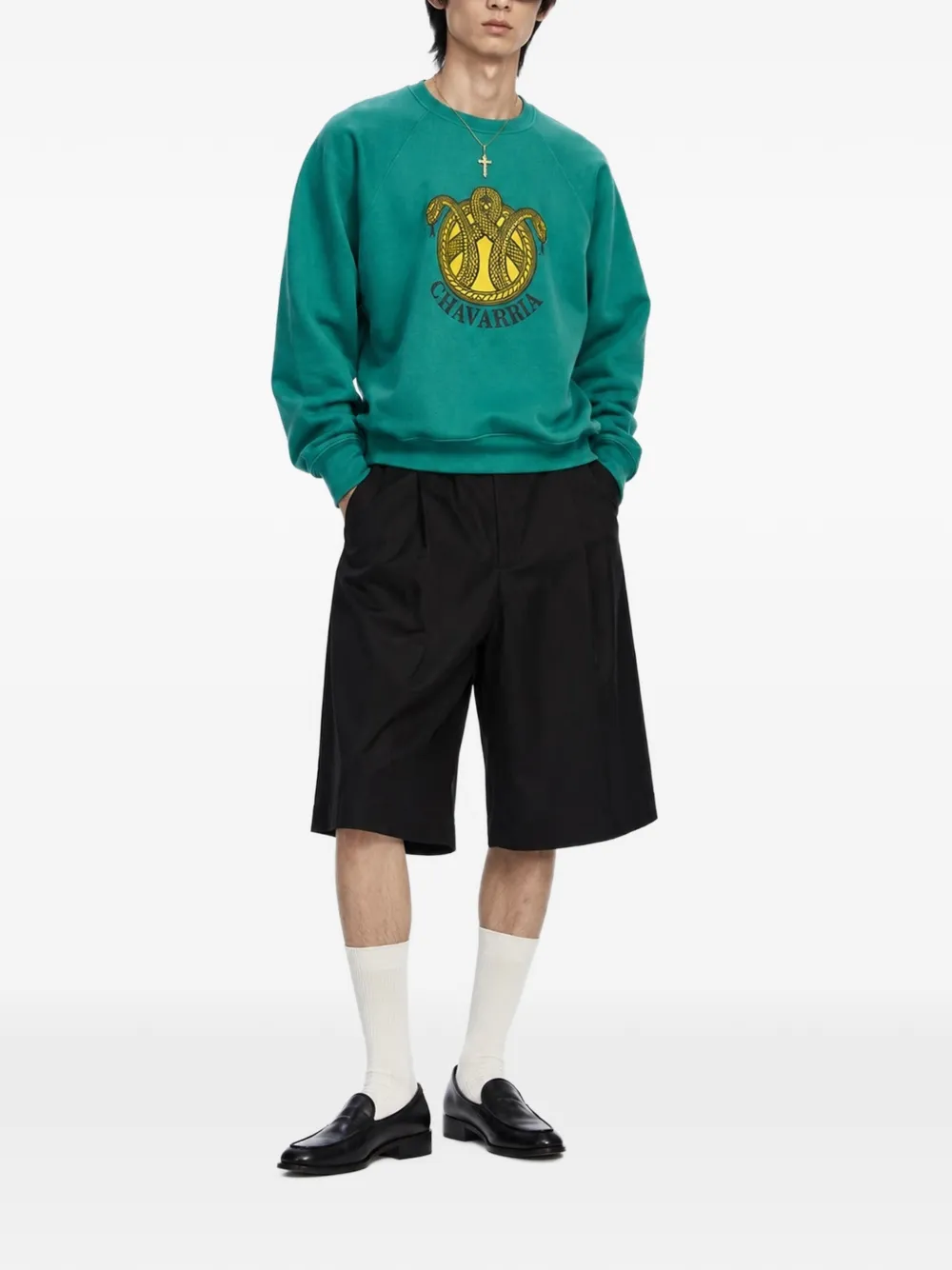 Willy Chavarria Snake-Crest raglan sweater Groen