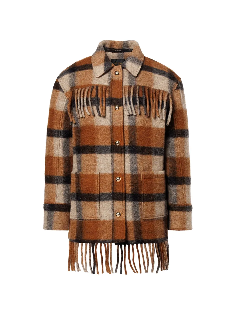 Goldbergh Arissa check fringed shirt jacket Bruin