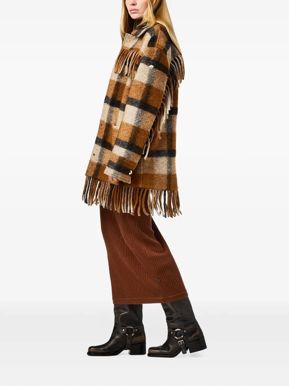 Goldbergh Arissa check fringed shirt jacket Bruin