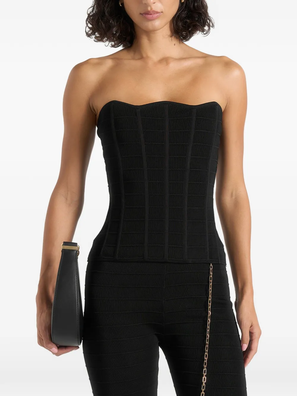 Manière De Voir Karima in black ottoman bandage knit corset top - Nero