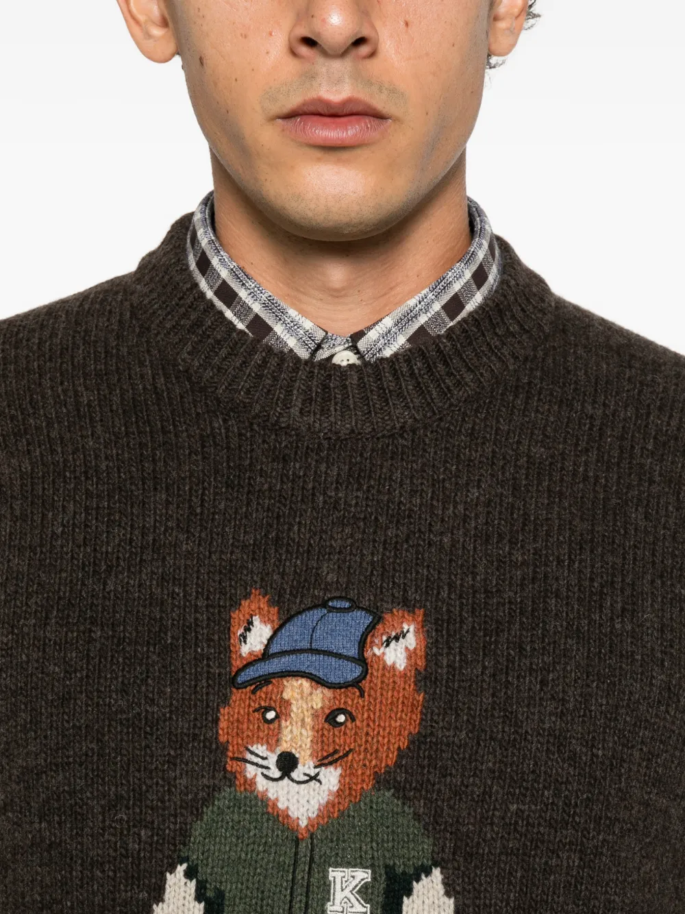 Maison Kitsuné fox-motif intarsia-knit sweater Bruin