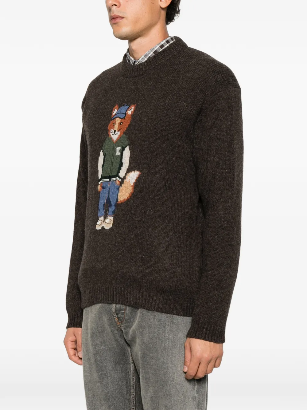 Maison Kitsuné fox-motif intarsia-knit sweater Bruin