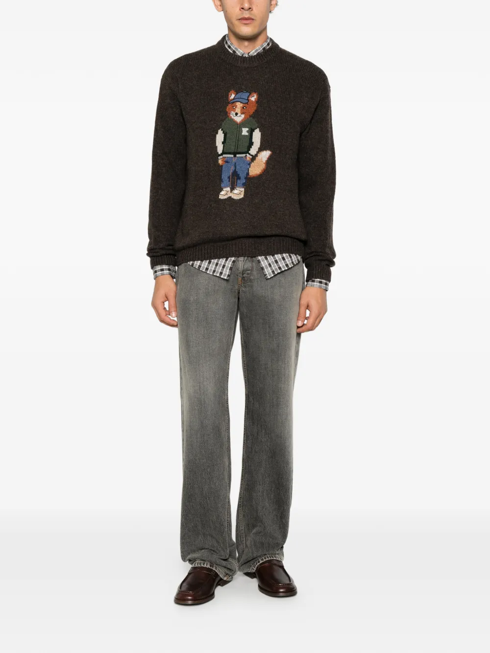 Maison Kitsuné fox-motif intarsia-knit sweater Bruin