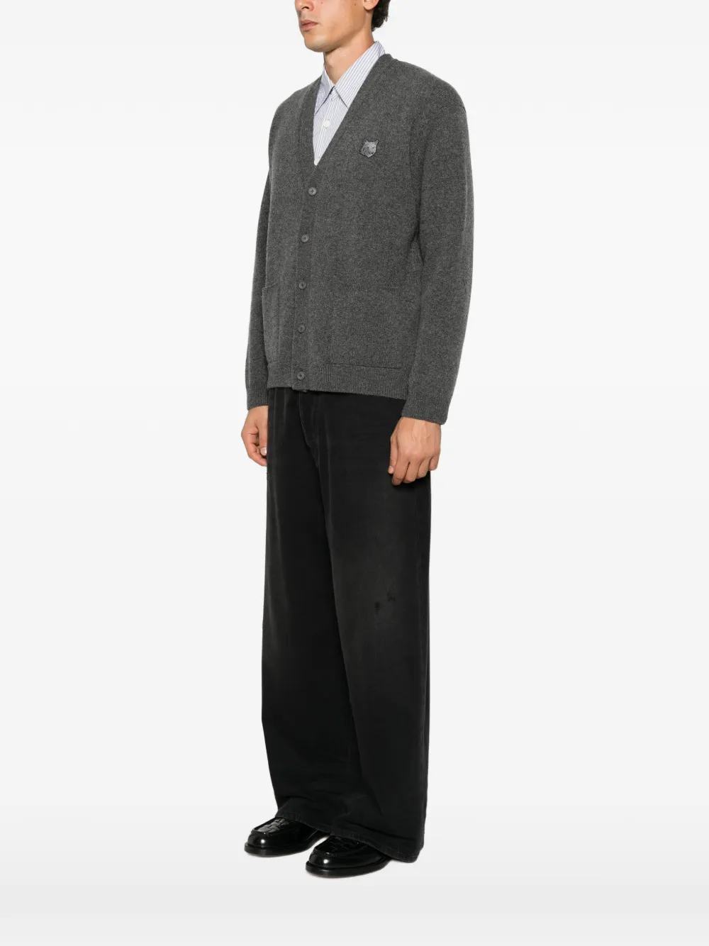 Maison Kitsuné Fox Head-patch cardigan Grijs