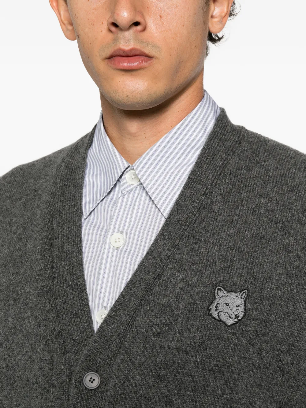 Maison Kitsuné Fox Head-patch cardigan Grijs