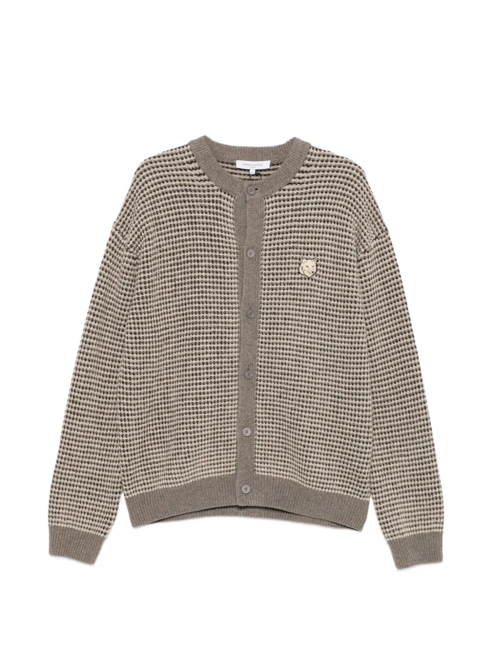 Maison Kitsuné Fox Head-patch waffle-knit cardigan Beige